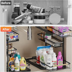 Under Sink Organizer and Storage for Bathroom and Kitchen - 1 Pack 3 Tier Under Cabinet Pull Out Shelf Organizers - Slide Out Drawer Organization for Home Cabinets Shelves and Drawers
