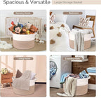 Extra Large Laundry Basket toy storage 22"X22"X14" blanket basket Cotton Rope Woven Baskets with Handles for Living Room (Brown/Beige) XXXL