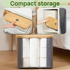 ELONG HOME Sleek Toilet Paper Storage, 30L Grey Fabric Toilet Paper Storage with Bamboo Lid, Durable Lining Storage Basket for TP, Towels, or Bathroom Essentials