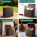 Outdoor Storage Box - 30 Gallon Waterproof Resin Deck Box, Lockable Patio Storage Bench for Package Delivery, Cushions & Garden Tools, UV Resistant (Brown)