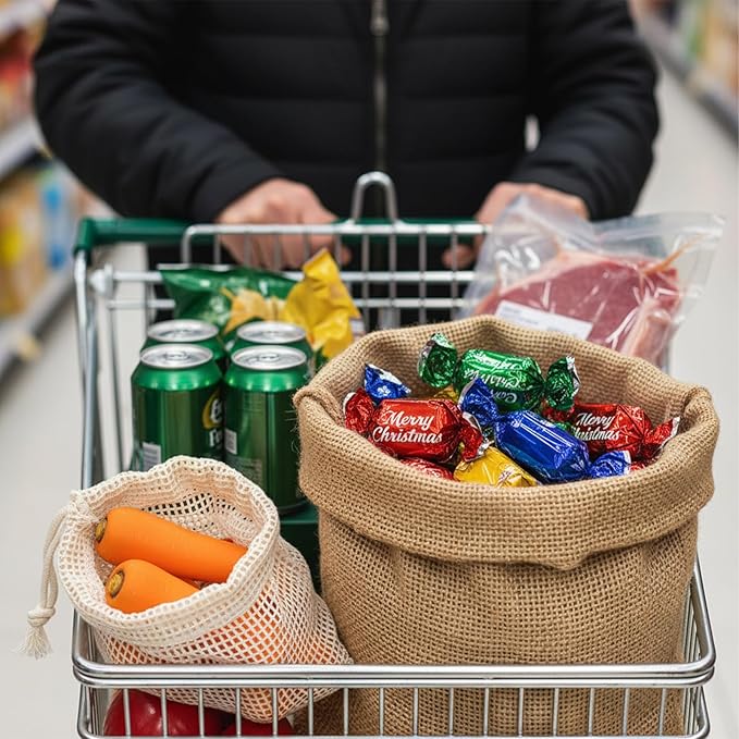 6 Pack Reusable Produce Bags Washable Reusable Bags Cotton Mesh Produce Bag Double-Stitched with Drawstring Vegetable Bag for Refrigerator for Farmer Market Beach Fruit Grocery Shopping （2L、2M、2S）