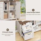 3 Drawer File Cabinet, Farmhouse Style Lateral Filing Cabinet Suitable for Letter or A4 Size Files, Wooden Home Office Storage with Adjustable Shelf and Printer Stand, White and Brown