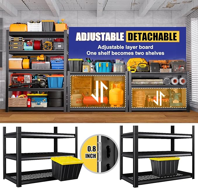 Garage Shelving-3000 lbs 5 Tier Storage Shelves, Adjustable Heavy Duty Metal Shelving Unit and Storage Large Wire Rack, Utility Steel Shelf for Warehouse Industrial Pantry Basement -78"x46"x20", Black