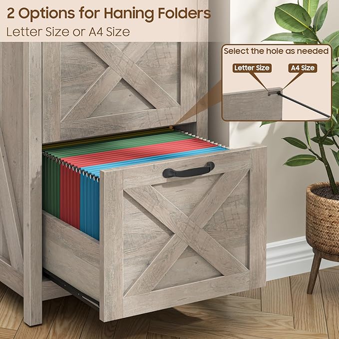 3 Drawer Small File Cabinet, Farmhouse Vertical Filing Cabinet Fits Letter/A4 Size, Wooden File Cabinets Printer Stand for Home Office, Living Room, Rustic Grey