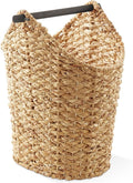 Casafield Toilet Paper Storage Basket with Wood Roll Holder Bar - Natural, Braided Water Hyacinth Wicker Bathroom Tissue Storage Organizer