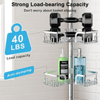 Corner Shower Caddy Tension Pole 4 Tier Adjustable Stainless Steel Shower Shelf for Inside Shower Bathtub Shampoo,Standing Bathroom Organizer Shelves with 39 to 113 inch Height