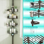 HapiRm Corner Shower Caddy Organizer - Shower Organizer Corner with Soap Holder, Toothbrush Holder and 4 Hooks, Rustproof Bathroom Shelf Tension Pole Available for 27.6 to 108.3 Inch - Bronze
