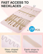 BAGSMART Hanging Jewelry Organizer Storage Roll with Hanger Metal Hooks Double-Sided Jewelry Holder for Earrings, Necklaces, Rings on Closet, Wall, Door, 1 piece, Medium, Pink