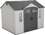 Lifetime 10×8 Ft. Outdoor Storage Shed, Dual‑Wall HDPE with Steel‑Reinforced Structure, Side‑Entry Doors with Windows, Skylight, Screened Vents, Adjustable Shelves, Slip‑Resistant Floor, UV‑Protected