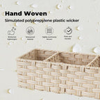 GRANNY SAYS Bathroom Baskets for Organizing, Wicker Basket for Storage, Wicker Baskets for Shelves, Waterproof Back of Toilet Storage Basket, 3 Section Bathroom Organizer Basket, 2-Pack
