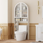 Over The Toilet Storage Cabinet, 29.7”W Modern Storage Cabinet Over Toilet with Acrylic Doors, Arched Freestanding Over Toilet Rack with Adjustable Shelf for Bathroom, White