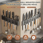 Kitchen Utensil Hanger: Wall Mount Holder Hanging Rack,7 Hooks Utensil Racks,No Drilling for Kitchen,Pantry,Bathroom,Livingroom 15.75 Inch (Black)
