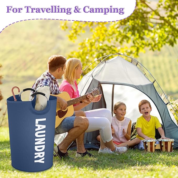 125L Collapsible Laundry Basket with Handles, Extra-large Laundry Hamper for Bedroom, Freestanding Dirty Clothes Basket, Sturdy Laundry Bin for Living Room, Camping, Navy Blue