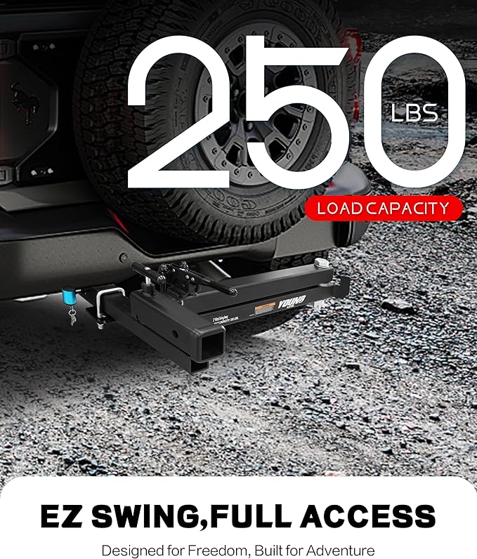Young 250 lbs Heavy Duty Swing Away Hitch Adapter for Bike Rack & Cargo Carrier, Pre-Assembled 2" Hitch Extender