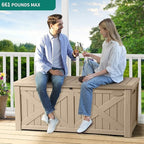 YITAHOME 150 Gallon Large Outdoor Storage Box with X-Shaped Front, Waterproof Resin Deck Box Cushion Storage Bench for Patio, Pool Supplies, Garden Tools- Lockable, Taupe
