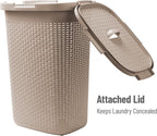 Mind Reader Slim Laundry Hamper with Lid, 60L Tall Clothes Basket, Narrow Tapered Design for Bathrooms, Closets and Laundry Rooms, Plastic, Tan