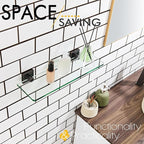 KOKOSIRI Tempered Glass Shelves 16-Inch Bathroom Floating Shelf Kitchen Hanging Rack for Shower Storage, Oil Rubbed Bronze Stainless Steel B1107ORB-L16