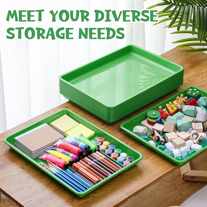 Hoteam 10 Pcs Flat Storage Organizer Tray Bin Letter Size Paper Tray for Classroom Plastic Stackable File Organizer for School Office Teacher Book Organization(Green,16.14 x 11.81 x 1.38 Inch)