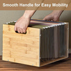 Clear Acrylic File Box Organizer, Bamboo Hanging Folder Storage Boxes, Filing Crate Bin Holder with Handle for Home Office Desk, Letter Size