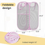 2 Pack Strong Mesh Pop-up Laundry Hamper, Quality Pop Up Hampers for Laundry with Durable Handles Solid Bottom High Carbon Steel Frame, Easy to Open and Fold Flat for Storage(Light Pink)