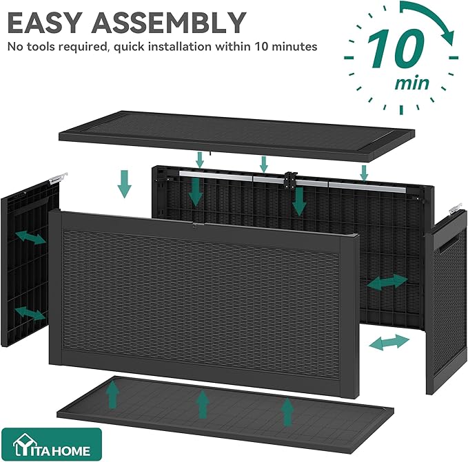 YITAHOME 260 Gallon XXL Large Deck Box, Outdoor Resin Storage Box, Lockable Storage Container for Patio Cushions, Furniture, Garden Tools, Water Resistant (Black)
