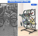 Freestanding Bike Storage Rack, Hold Up to 5 Bikes Sturdy Steel Bicycle Rack, Bike Storage Racks for Garage Organizer, Indoor and Outdoor Bike Storage Rack