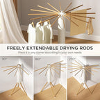 Tripod Clothes Drying Rack, Garment Rack Portable and Foldable Space Saving Laundry Drying Rack - Dryer Rack Clothing Floor Folding Balcony Bedroom Household (Beige(Wood), 16 rods)
