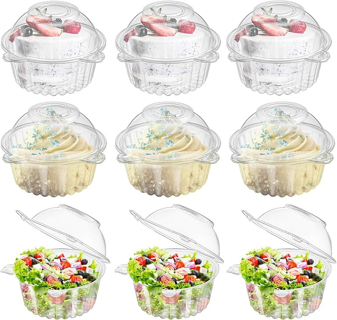 Bekith 150 Pack Individual Cupcake Containers, Plastic Cupcake Holder with Lid, Single Cupcake Boxes, Muffin Container for Party, Stackable