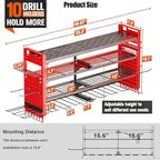 Heavy Duty Power Tool Organizer Wall Mount,Garage Organization with 10 Drill Holder, 4 Layers Tool Organizers and Storage for Workshop,Red