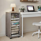 WOPITUES Storage Drawer Cart, Mobile Storage Cabinet, Makeup Storage with 10 Large Clear Drawers, Utility Wooden Rolling Cart on Wheels, for Cosmetic, Art Craft, Office Supplies, Toy, Grey