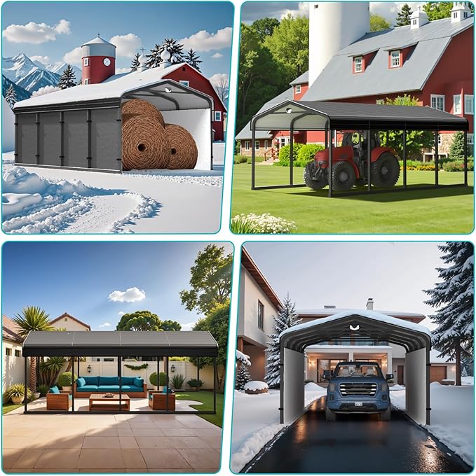 Metal Carport,12x20 Carport Canopy Heavy Duty All Weather,Car Tent Garage with Galvanized Metal Roof,Metal Car Ports for Snow,Outdoor Car Shelter,Grey