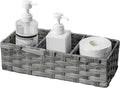 Toilet Tank Topper Paper Basket Multiuse Hand Woven Plastic Wicker Basket Bins with Divider for Shelves Rustic Farmhouse Bathroom Decor Countertop Organizer Storage