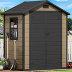 DWVO 6x4 FT Outdoor Resin Storage Shed with Reinforced Floor, All-Weather Bike Storage Shed with Lockable Door, Window and Vent, Waterproof Plastic Tool Storage for Garden, Backyard, Patio, Lawn