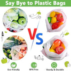 Dyrfolm15 Pack Reusable Produce Bags,See-Through Vegetable Storage Bags with Drawstring &Colorful Tare Weight Tags,Washable Mesh Produce Bags for Grocery Shopping,Fruits,Vegetable(3 Sizes)