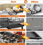Dish Drying Rack - Extendable Dish Drainer, Large Dish Rack for Kitchen Counter, Rustproof Dish Strainer with Utensil Holder and Cups Holder, 1 Tier Black