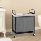 STORAGE MANIAC Rolling Laundry Hamper with Wheels 2-Section Laundry Sorter Rolling Laundrys Basket on Wheels with Removable Bag Clothes Hamper Laundrys Organizer Cart Bathroom Bedroom 100L Grey