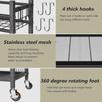 Garden Tool Organizer with Wheels for Garage and Shed, Spacious Tool Storage, Multi-Tier Design with Side Hooks for Rakes, Shovels, Brooms, and Yard Tools Rolling Cart