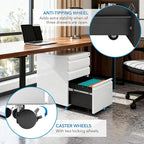 Mount-It! 3 Drawer File Cabinet with Lock and Wheels, Under Desk Storage Filing Pedestal for Home Office, No Assembly Small Rolling File Cabinet for Legal, Letter, and A4 Files in White