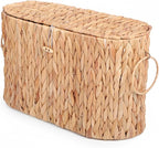 Toilet Paper Storage Basket, Water Hyacinth Slim Toilet Paper Holder with Lid for 6 Regular Rolls Hand-Woven Wicker Rattan Home Decor Bathroom Accessories Organizer