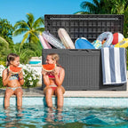 Greesum 100 Gallon Resin Deck Box Large Outdoor Storage with Cushions for Patio Furniture, Garden Tools, Pool Supplies, Weatherproof and UV Resistant, Lockable,Gray