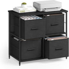 VASAGLE File Cabinet with 4 Drawers, Printer Stand, Cube Storage Shelf, for A4, Letter-Size Documents, File Storage Box, Home Office, Ebony Black and Ink Black UOFC059B56