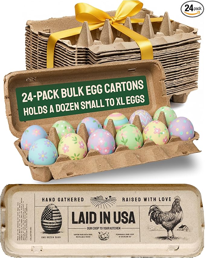 PTCOM Hatortempt Bulk Egg Cartons - 24-Pack, Reusable 12-Count Basket - Recycled Paper Pulp Protection & Ventilation - Fits Small to XL Sizes - Dozen Egg Carton Basket