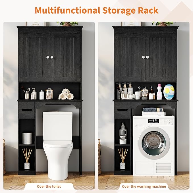 GAOMON Over The Toilet Storage Cabinet, Bathroom Shelf Organizer with Anti-Tip Device Small Freestanding Space Saver with Adjustable Shelf