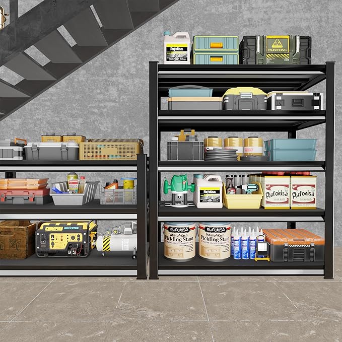 Garage Shelving Heavy Duty，Large Loads Adjustable Garage Storage Shelves, Metal Storage Racks and Shelving Units, Utility Rack Shelves,47.2”W x 18”D x 78”H, Black