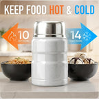 Earth&ME 17 OZ Soup Thermo for Hot & Cold Food for Kids, Vacuum Insulated Steel Lunch Container, Kids Wide Mouth Bento Thermal Food Jar, Warm Food Lunchbox Thermo Bowls with Spoon (Shimmer White)