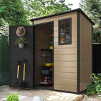 DWVO 5x3 FT Outdoor Storage Shed with Floor, All-Weather Resin Storage Shed with Lockable Door & Window, Waterproof Plastic Tool Storage for Garden, Backyard, Patio, Lawn, Brown