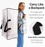 6 Pack Heavy Duty Large Moving Bags W/Backpack Straps - Strong Handles & Zippers, Storage Totes, Fold Flat, Alternative to Moving Box and Storage Bin, Semi-Transparent+Blue+Black