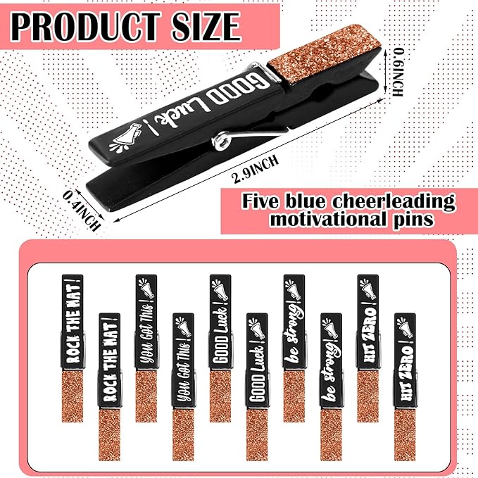 Kigeli 30 Pcs Spirit Clips Cheer Pins Cheerleader Gifts Clothes Pins for Backpacks Competition Glittered for Team Cheer Gifts Stuff Supplies Party Favors Accessories Bulk(Black, Orange,Shiny)