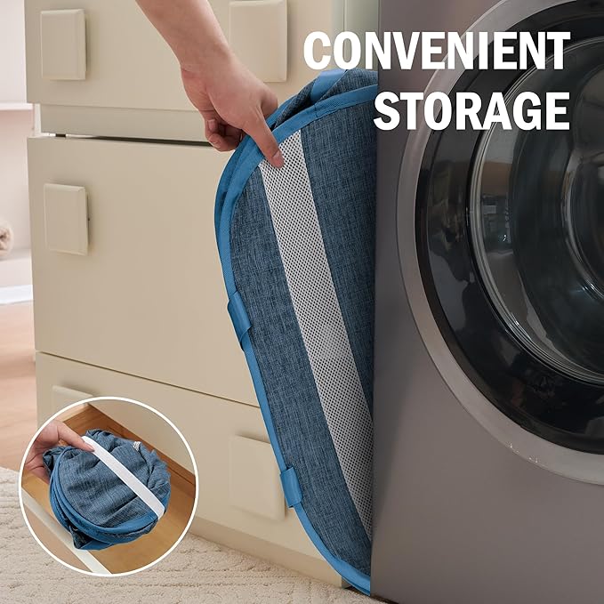 Collapsible Laundry Baskets, Foldable Tear Proof Pop Up Hamper with Reinforced Carry Handles, Durable Laundry Hamper for Home, Laundry, Bathroom, Dorm or Travel (Blue)