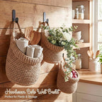 Honeydak Boho Decor Hanging Wall Baskets for Kitchen 3 Pack Teardrop Baskets with Hooks Storage Fruit Onion Vegetable Potato for Home 3 Sizes(Light Linen,Barrel,Cotton Rope)